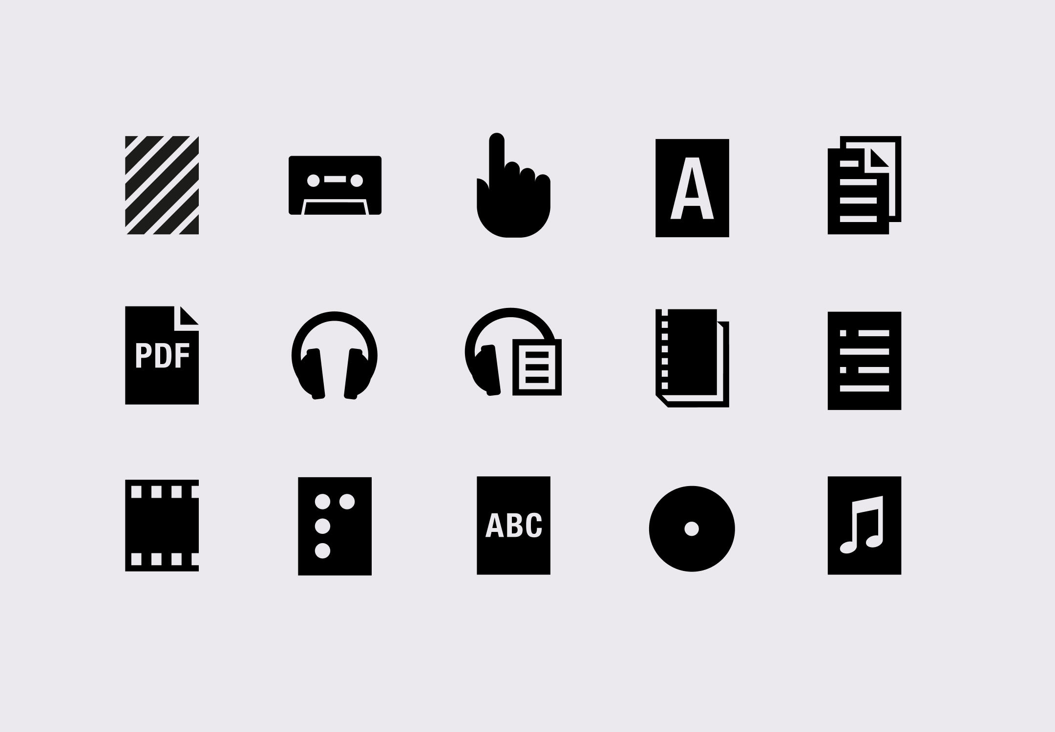 Nota offers a number of highly specialized book formats, both physical and digital. I designed a complete set of highly legible icons for these formats, which later became available under an open Creative Commons license.